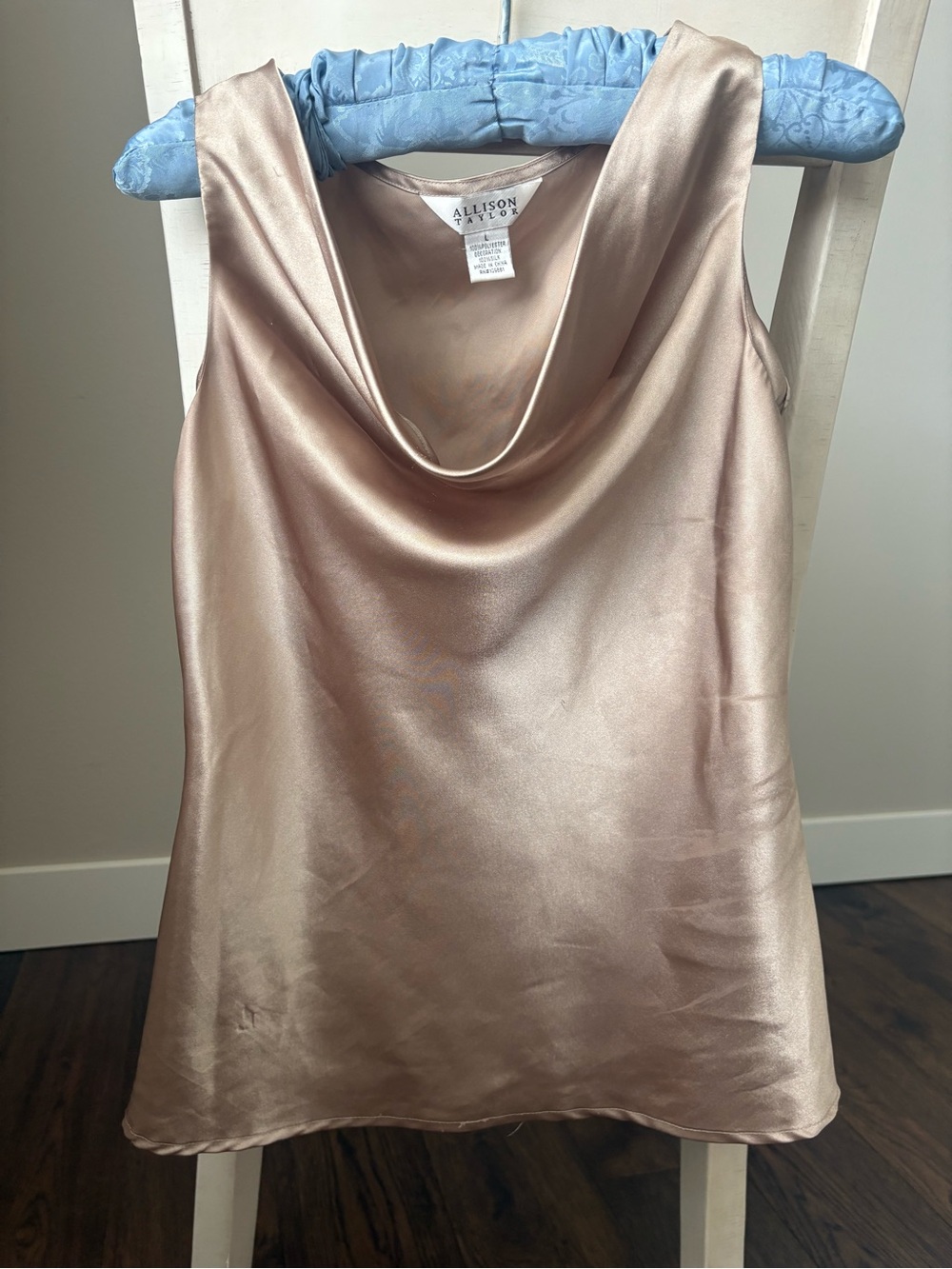 Allison Taylor Blush Satin Cowl Neck Tank